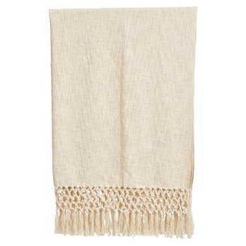 50"L x 60"W Woven Cotton Throw with Crochet & Fringe