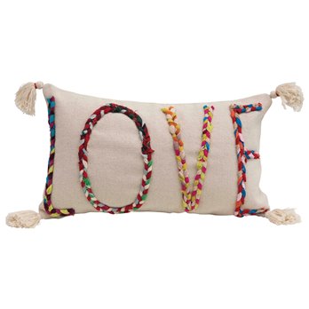 "Love" Chindi Appliqued Rectangle Cotton Pillow