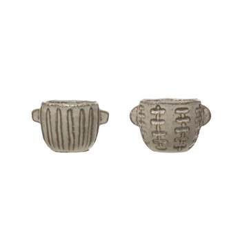 Embossed Stoneware Planter with Reactive Glaze Finish (Set of 2 Styles/Each one will vary) (Holds 2" Pot)