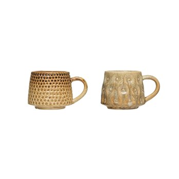 16 oz. Texture Stoneware Mug with Reactive Glaze Finish (Set of 2 Patterns)