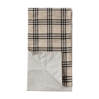 Black Plaid Woven Cotton and Wool Table Runner