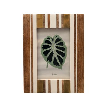6.5 in x 8.5 in  Wood and Resin Striped Brown and Ivory Photo Frame (Holds 4" x 6" Photo)