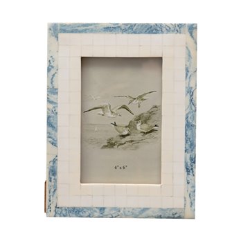 6.5 in x 8.5 in  Wood and Resin Blue and Ivory Photo Frame