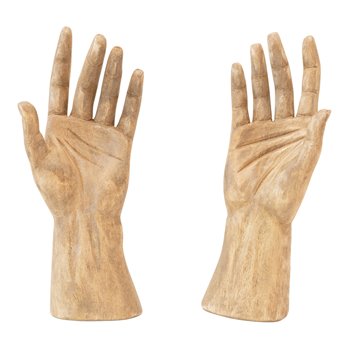 Hand-Carved Mango Wood Hands, Painted Finish, Set of 2 (Hangs or Sits) (Each One Will Vary)