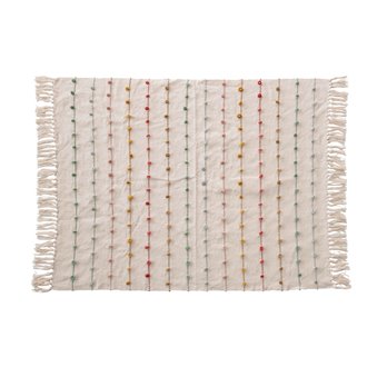 Cotton Knit Baby Blanket with Tassels & Multi Color Embroidery Loop