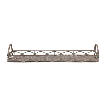 Decorative Hand-Woven Rattan Tray with Handles, Grey