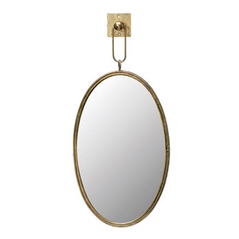Oval Metal Framed Wall Mirror with Bracket, Antique Gold Finish, Set of 2