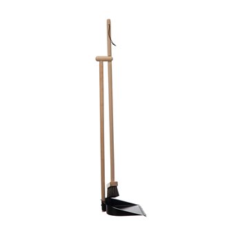 Beech Wood Broom & Standing Metal Dust Pan, Natural & Black, Set of 2
