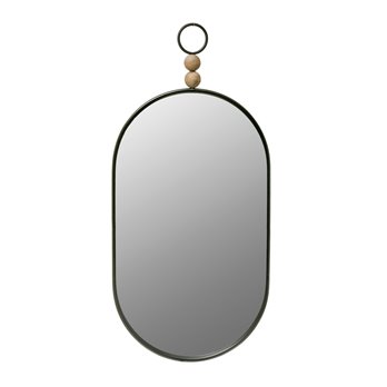 Oval Metal Framed Wall Mirror with Wood Beads, Black