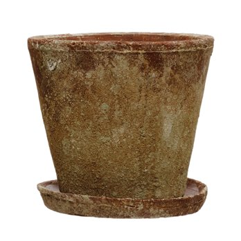 Cement Planter with Saucer, Distressed Terra-cotta Finish, Set of 2 (Holds 8" Pot)