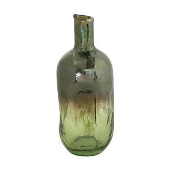 Hand-Blown Recycled Glass Organic Shaped Bottle Vase, Green Iridescent Opal Finish (Each One Will Vary)