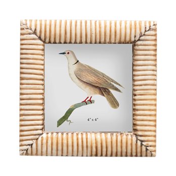 Hand-Carved Bone & MDF Photo Frame with Ribbed Pattern, Natural (Holds 4" x 4" Photo)