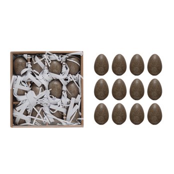 Stoneware Eggs, Brown Reactive Glaze, Boxed Set of 12 (Each One Will Vary)