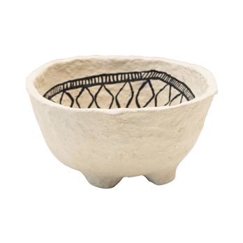 Decorative Hand-Painted Paper Mache Bowl with Black Pattern