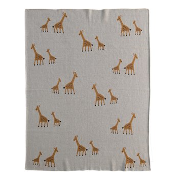 Cotton Knit Baby Blanket with Giraffes, Cream Color
