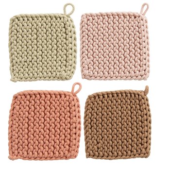 Square Cotton Crocheted Potholder, 4 Colors