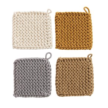 Square Cotton Crocheted Potholder, 4 Colors