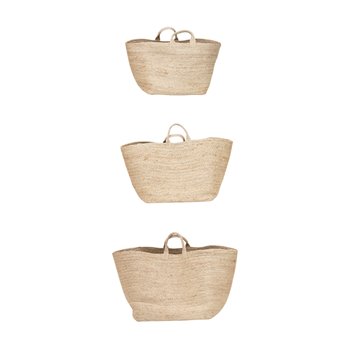 Hand-Woven Jute Baskets with Handles, Natural, Set of 3