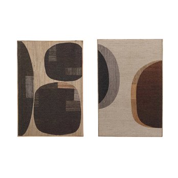 Mango Wood Framed Fabric Wall Decor with Abstract Print, Black & Beige, 2 Styles