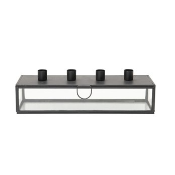 Metal & Glass Display Case with Taper Holder Lid, Black (Holds 4 Tapers)