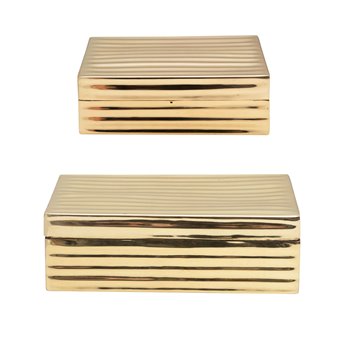 Embossed Stainless Steel Boxes, Brass Finish, Set of 2