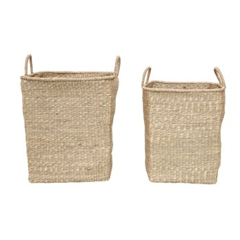 Hand-Woven Seagrass Baskets with Handles, Natural, Set of 2