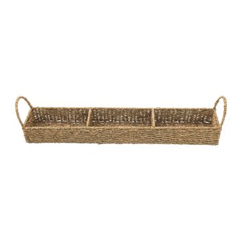 Hand-Woven Seagrass Tray with 3 Sections, Natural