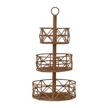 Brown Rattan 3-Tier Tray