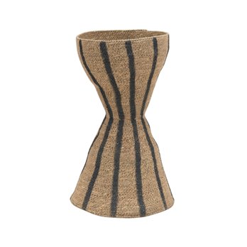 Hand-Woven Seagrass Hour Glass Shape Vase with Stripes, Natural & Black