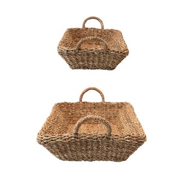 Decorative Hand-Woven Seagrass Double Walled Trays With Handles, Natural, Set of 2