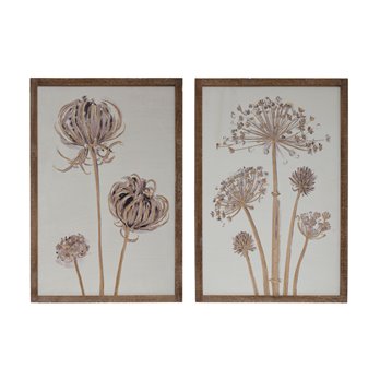 Engraved Wood Wall Décor w/ Flower, White, 2 Styles