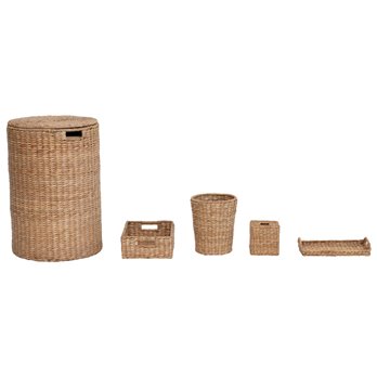 5-Piece Handwoven Seagrass Bathroom Accessories (Includes Laundry Basket, Waste Bin, Tissue Holder, Tray & Basket)