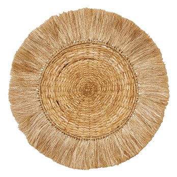 Handwoven 28" Round Rattan & Abaca Wall Décor with Fringe