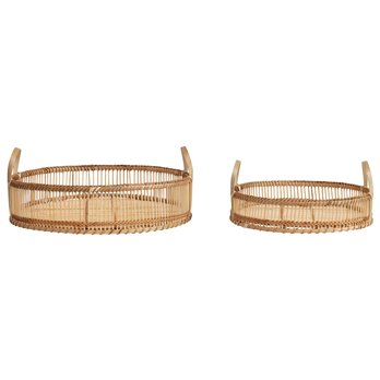 Decorative 13.75" & 17.75" Round Bamboo Trays with Handles (Set of 2 Sizes)