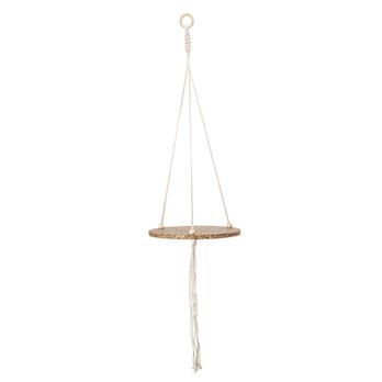 Large Brown Terrazzo Hanging Plant Platform with White Rope, Wood Beads & Tassel