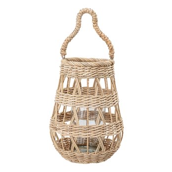 Decorative Rattan Lantern with Glass Insert & Handle
