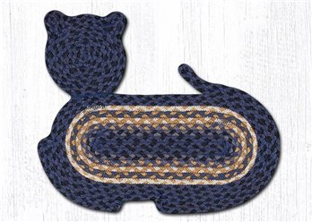 Light & Dark Blue/Mustard Braided Cat Shaped Rug 14.5"x19.5"