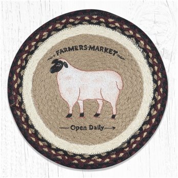 Farmhouse Sheep Printed Round Braided Placemat 15"x15"