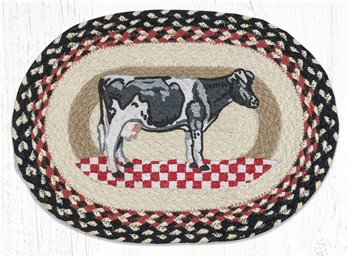 Cow on Checkerboard Oval Braided Placemat 13"x19"