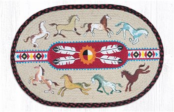 Native Horses Oval Braided Rug 20"x30"