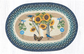 Sunflower Water Can Oval Braided Rug 20"x30"