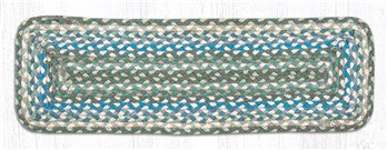 Sage/Ivory/Settlers Blue Rectangle Braided Stair Tread 27"x8.25"