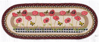 Poppies with Black Check Oval Braided Table Runner 13"x36"