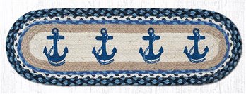 Navy Anchor Oval Braided Stair Tread 27"x8.25"