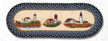 Three Lighthouses Oval Braided Table Runner 13"x36"