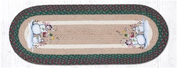 Birdhouse Snowman Oval Braided Table Runner 13"x36"