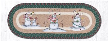 Snowmen Oval Braided Table Runner 13"x36"