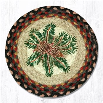 Pinecone Red Berry Printed Round Braided Trivet 10"x10"