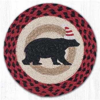 Bear Red Stripe Hat Printed Round Braided Trivet 10"x10"