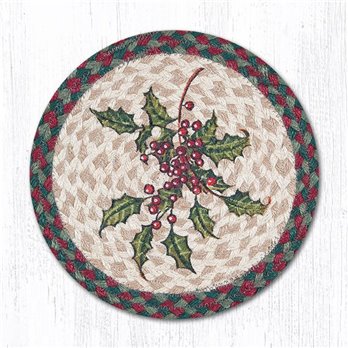 Holly Printed Round Braided Trivet 10"x10"